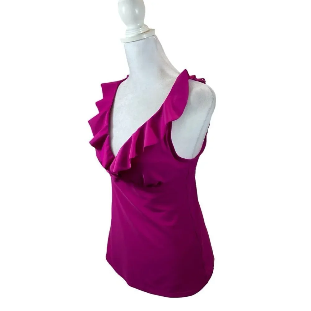 Ladies DKNY‎ Hot Pink Ruffle Neckline Tankini Top Size Large